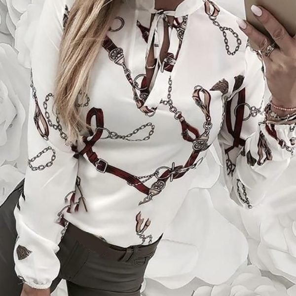 Chain Print Tied Long Sleeve Shirt 2