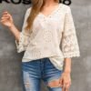 V Neck Broderie Anglaise Lace Blouse 3
