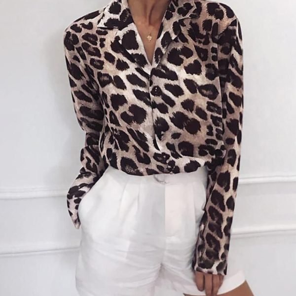 Leopard Print Long Sleeve Chiffon Blouse 2