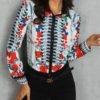 Long Sleeve Mixed Floral Print Casual Blouse 3
