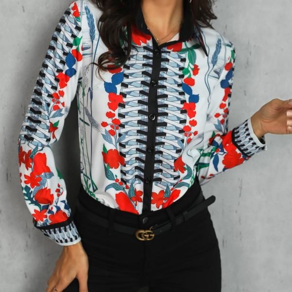 Long Sleeve Mixed Floral Print Casual Blouse 2