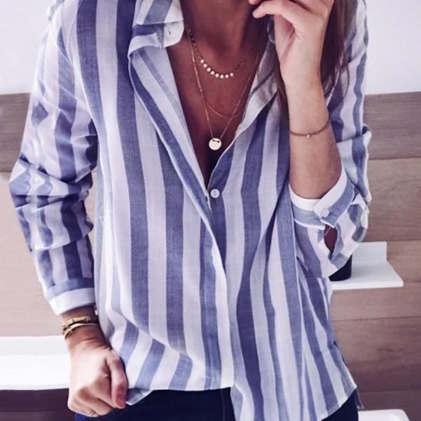Fashion Striped Buttoned Casual Blouse 2