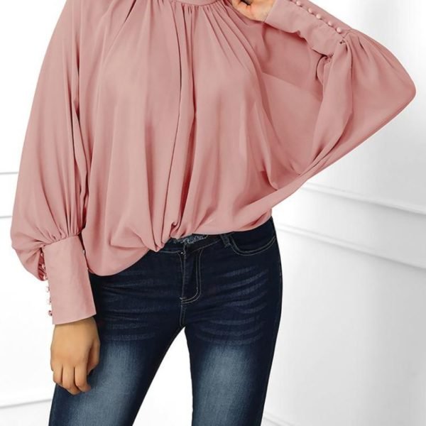 Lantern Sleeve Wide Cuff Ruched Blouse 2