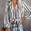 Striped Knotted Detail Pocket Blouse 3