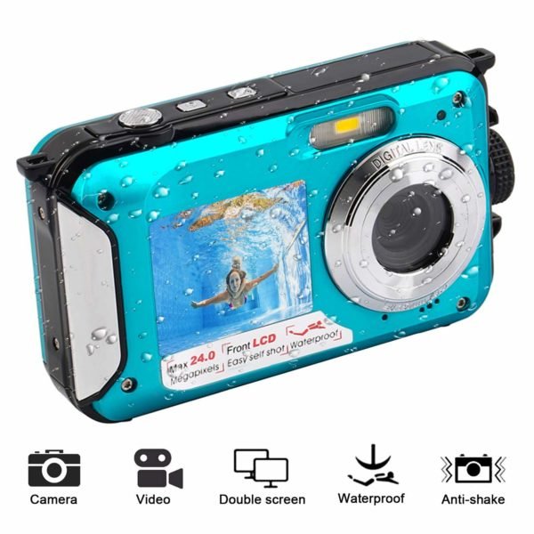 1080P Full HD Waterproof Digital Underwater Camera - 24 MP Video Recorder Selfie Dual Screen DV Recording Camera, Blue 2