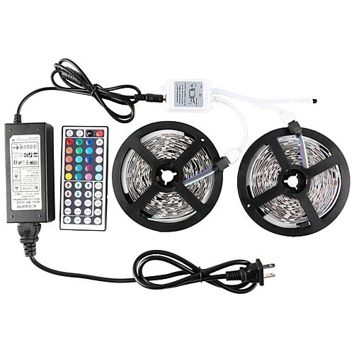 ZDM 2 x 5 m Waterproof 5050 RGB SMD 10mm Light Sets 300 LEDs with 44Key IR Controller 70W 12V6A Power Supply Soft Light Strip Kit 2