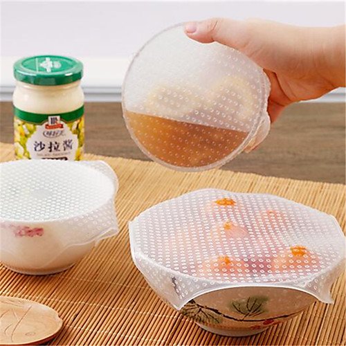 4Pcs Multifunctional Food Fresh Keeping Saran Wrap Kitchen Tools Reusable Silicone Food Wraps Seal Vacuum Cover Lid Stretch 2