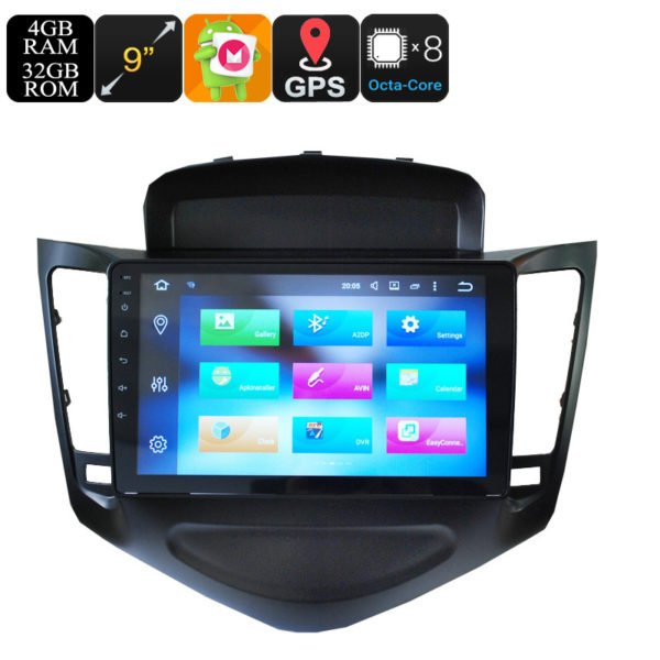 One Din Car Media Player For Chevrolet Cruze - 9 Inch Screen, Android 9.0.1, GPS, WiFi, 3G, 4G, CAN BUS, Octa-Core CPU, 4GB RAM 2