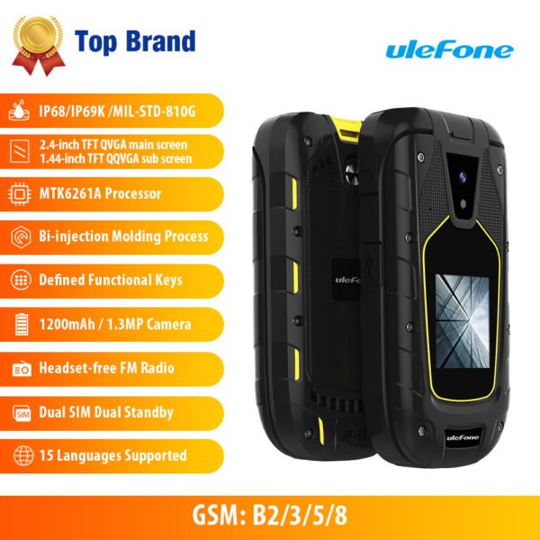 Ulefone Armor Flip Waterproof IP68 1200mAh 1.3MP Dual Sim 2.4inch+1.44inch Screen Mobile Phone black 2