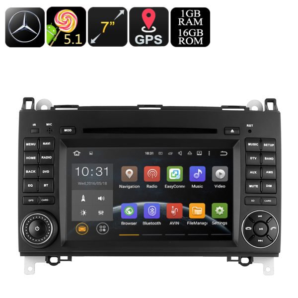 Dual-DIN Car DVD Player For Mercedes-Benz B200 - 7-Inch, Android OS, Quad-Core CPU, 3G & 4G Dongle Support, GPS, Wi-Fi 2