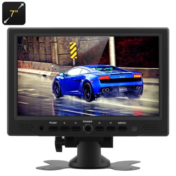 7 Inch TFT LCD Car Monitor - 800x480 Native Resolution, HDMI + VGA Video Inputs, 360 Degree Rotating Stand 2