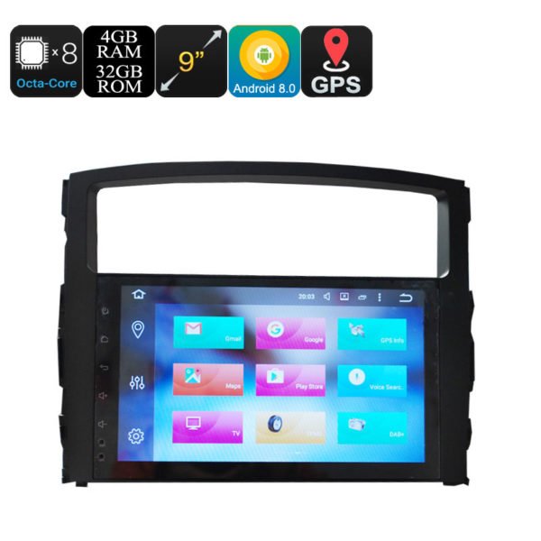 9 Inch Car Stereo One Din - Octa Core, 4+32GB, Android 9.0.1, GPS, WiFi, 3G&4G Support, CAN BUS, For Mitsubishi Pajero 2
