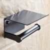 Toilet Paper Holder with Shelf Black Wall Mounted Mobile Phone Paper Towel Holder Decorative Bathroom Roll Paper Holder Creative 3