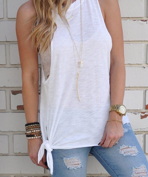 White Self-tie Tank Top 2