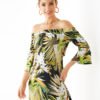 YOINS Floral Tropical Print Off The Shoulder Bell Sleeves Dress 3