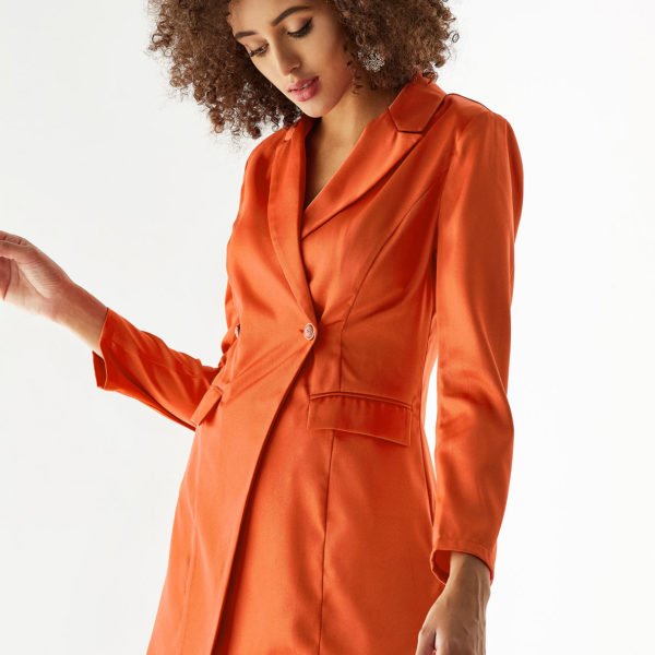 YOINS Orange Lapel Collar Button Design Long Sleeves Blazer 2