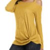 YOINS Yellow Twisted Cold Shoulder Long Sleeves Knit Top 3