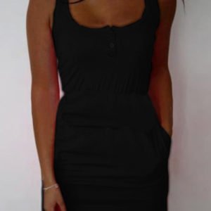 Black Sleeveless Tight Waist Mini Dress