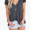 V-neck Hollow Out Short Sleeves T-shirts in Grey 3