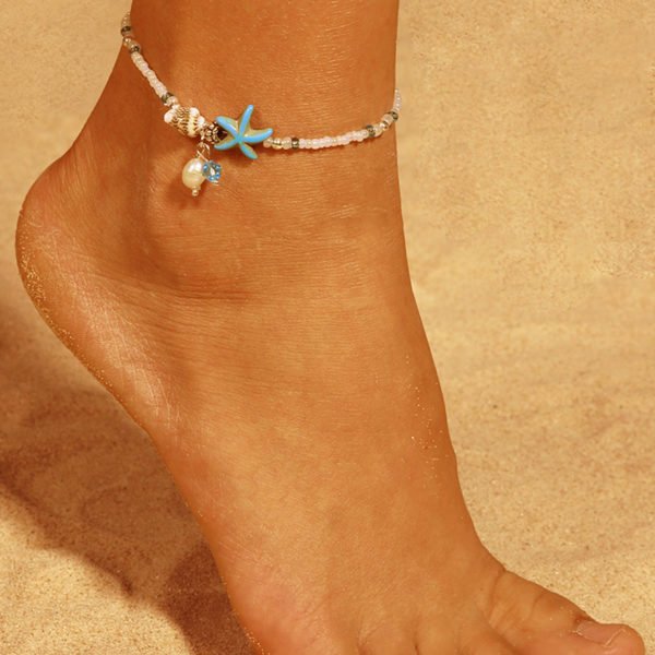 Silver Bohemian Style Starfish Shell Beads Anklet 2