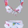 White Backless Design Floral Print Deep V Neck Sleeveless Bikini 3