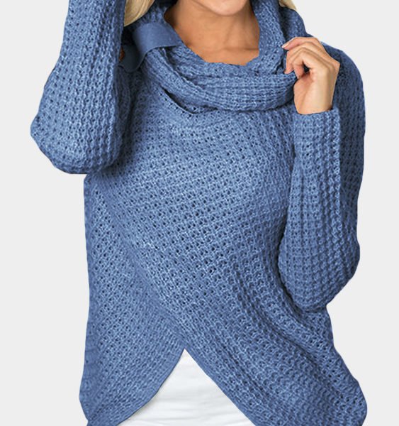Blue Crossed Front Design Roll Neck Knitted Jumper 2
