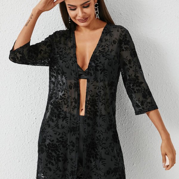 Black Lace Floral Long Sleeves Cardigan 2