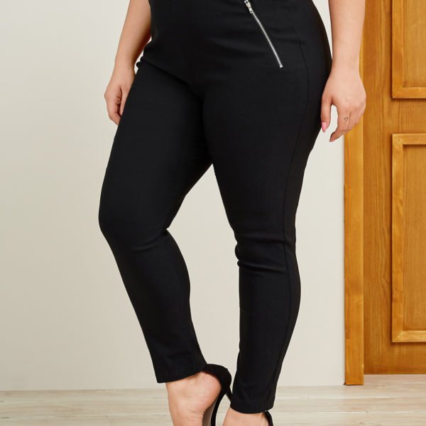 YOINS Plus Size Black Zip Design Pants 2