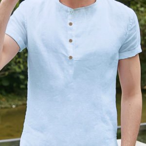 Men Summer Cotton Linen Breathable Slim Retro Shirt Hemp Plate Button Shirt