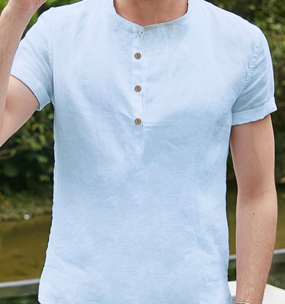 Men Summer Cotton Linen Breathable Slim Retro Shirt Hemp Plate Button Shirt 2