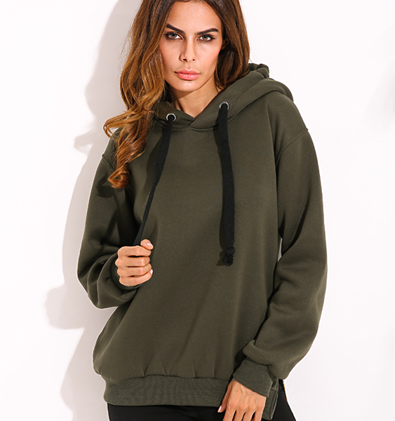 Hooded Drawstring Design Round Neck Hoodie 2