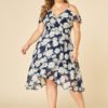 YOINS Plus Size Floral Print Cold Shoulder Ruffle Trim Dress 3
