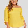 Plus Size Yellow Elastic Strap Off The Shoulder Top 3