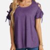 Purple Lace-up Design Round Neck T-shirt 3