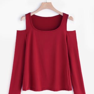Burgundy Cold Shoulder Long Sleeves Basic Top