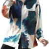 Men Printed Long Sleeve Button Up Top Casual Baggy Blouse 3