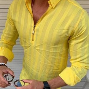 Men Fashion Striped Long Sleeve Half Zipper Casual Shirt
