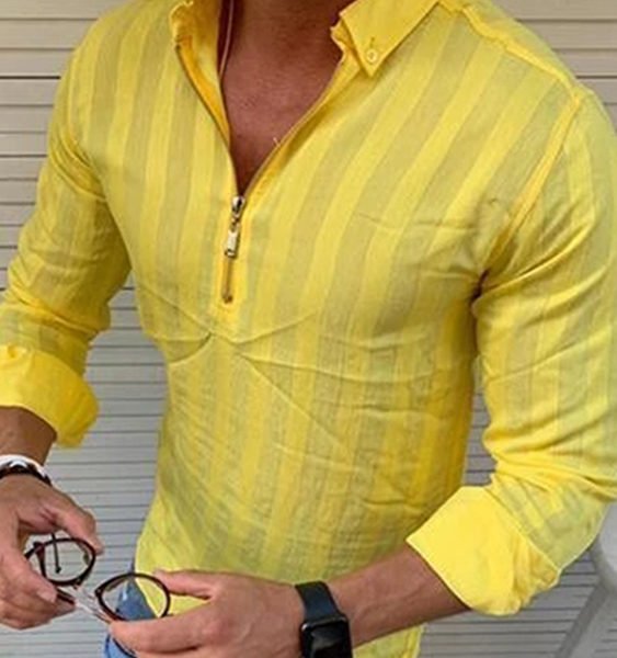 Men Fashion Striped Long Sleeve Half Zipper Casual Shirt 2