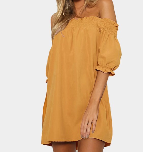 Off-The-Shoulder Mini Dress in Yellow 2