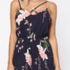 Navy Random Floral Print Crossover Strap Front Elastic Waistband Back Button Clasp Playsuit 3