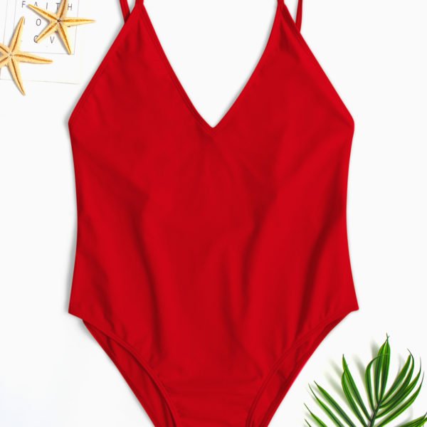 Red Backless Design One Piece Swimwear 2