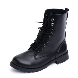 Black Lace Up Round Toe Chunky Martin Boots