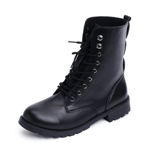 Black Lace Up Round Toe Chunky Martin Boots 2