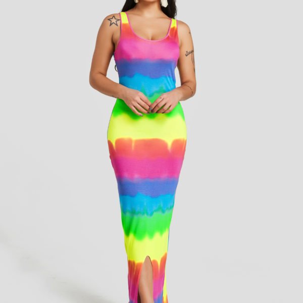 Multi Stripe Tie-Dye Scoop Neck Sleeveless Dress 2
