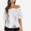 White Floral Print Off The Shoulder Blouse With Lining 3