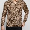 Men Casual Leopard Printed Sexy Slim Fit Long Sleeve Shirt 3