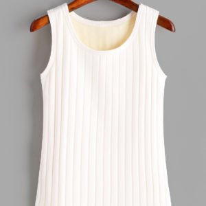 White Round Neck Sleeveless Plush Lining Tank Top