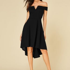 YOINS Black Off The Shoulder Ruffle Trim Dress