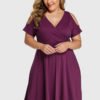 YOINS Plus Size Purple Wrap Design Cold Shoulder Dress 3