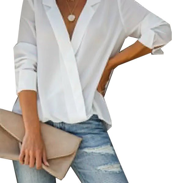 YOINS White Button Design Notch Collar Long Sleeves Blouse 2